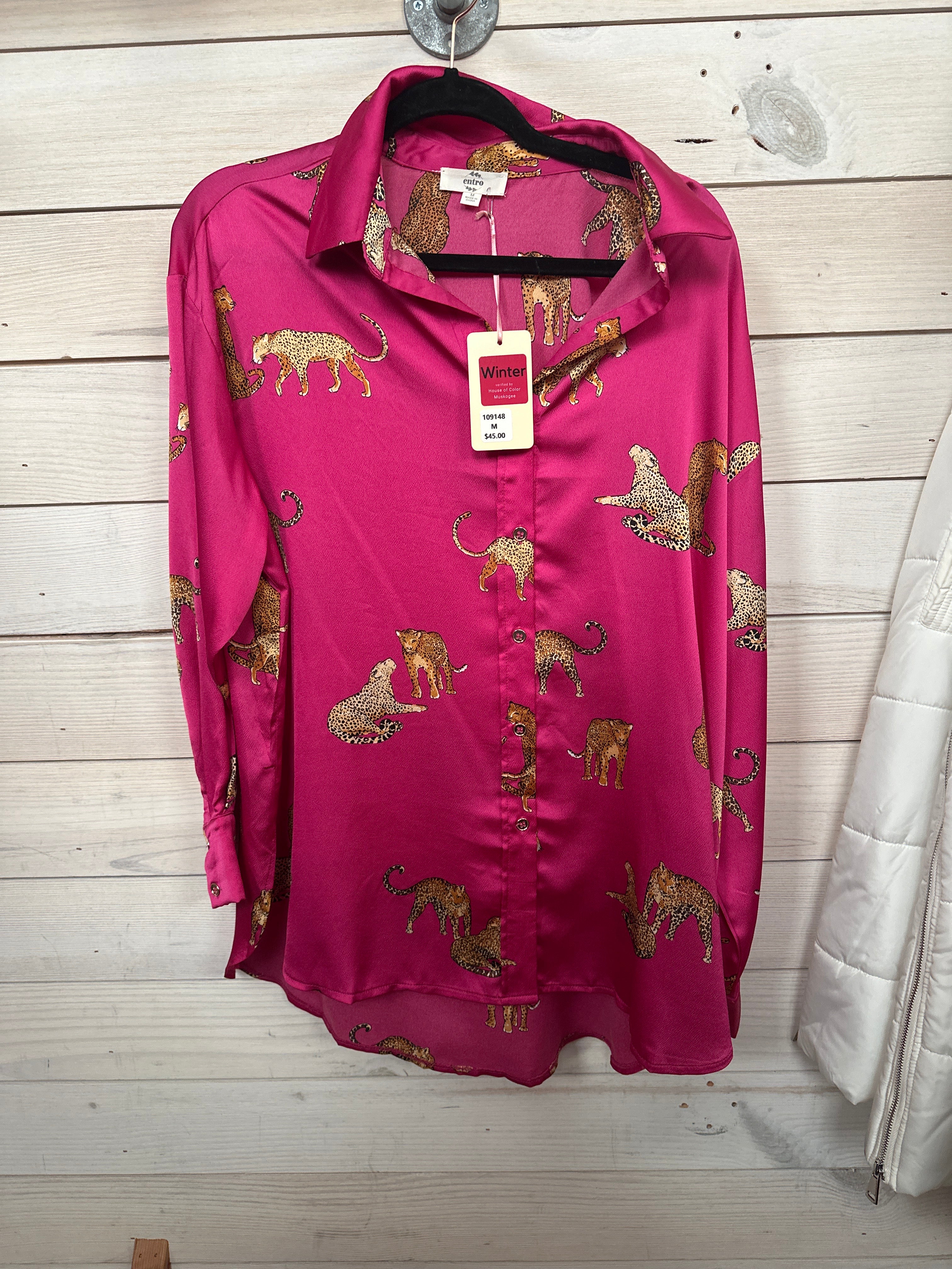 PINK LEOPARD SILK BLOUSE