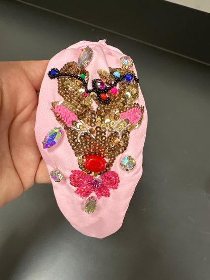 Pink Headband with Sequin Reindeer