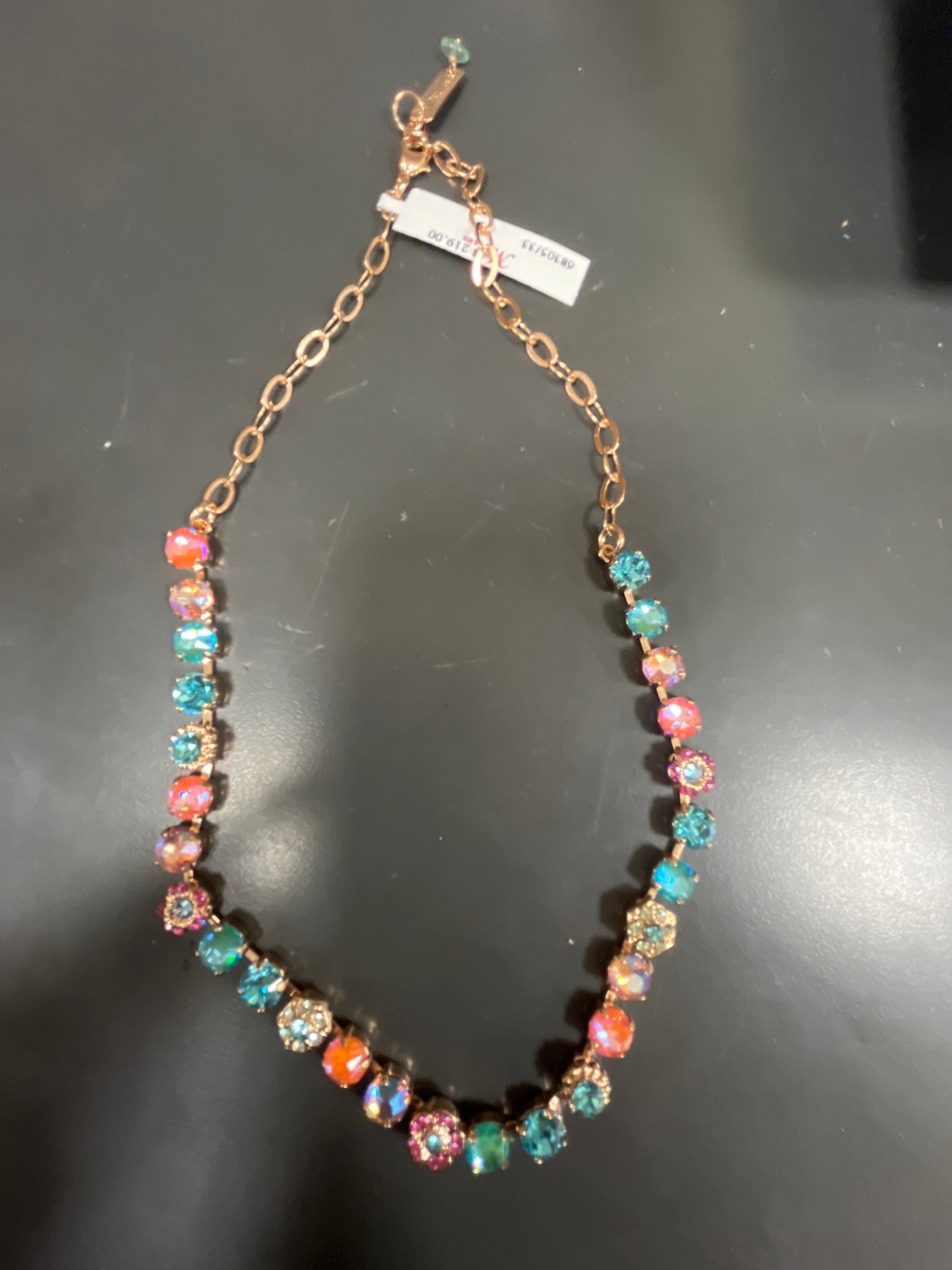 MARIANA - NECKLACE - ROSE GOLD - PINK AND TURQUOISE SMALL MEDALLION