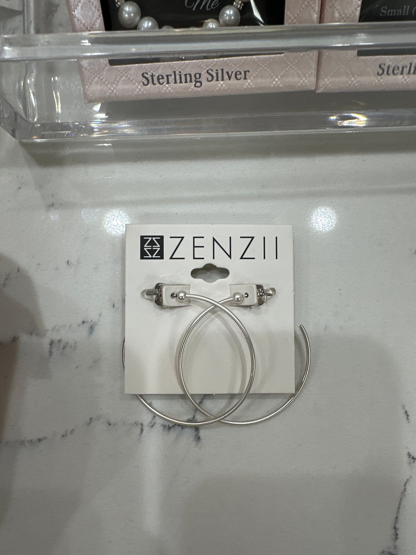 SLIM GOLD BEAD OPEN HOOP EARRINGS - MATTE SLVR
