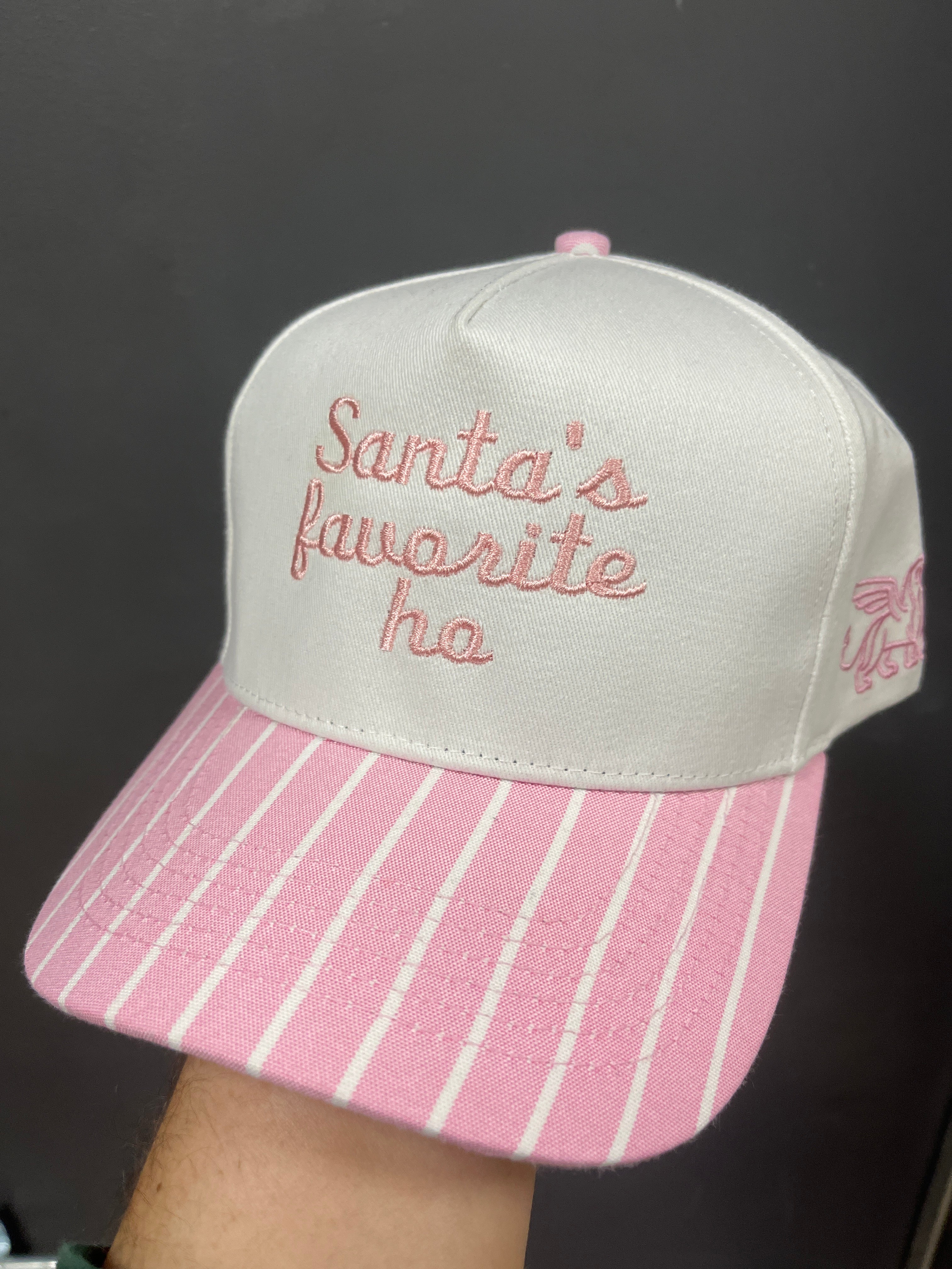 PINK STRIPED HAT - SANTA'S FAVORITE HO