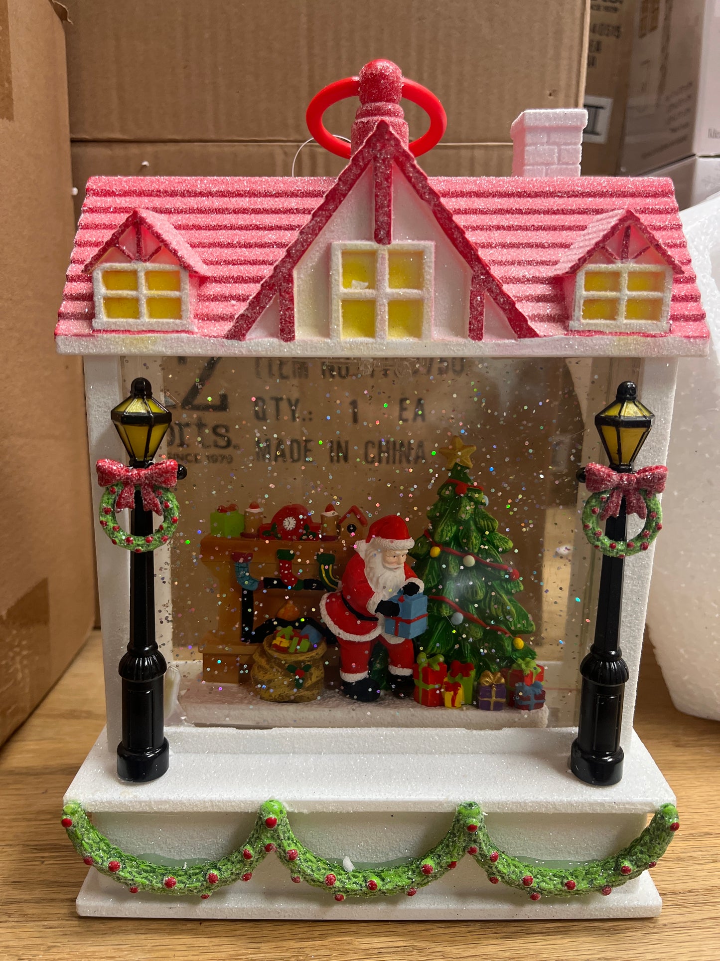SANTA IN RED & WHITE GLITTER HOUSE