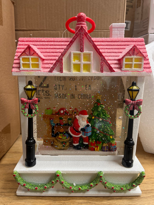 SANTA IN RED & WHITE GLITTER HOUSE