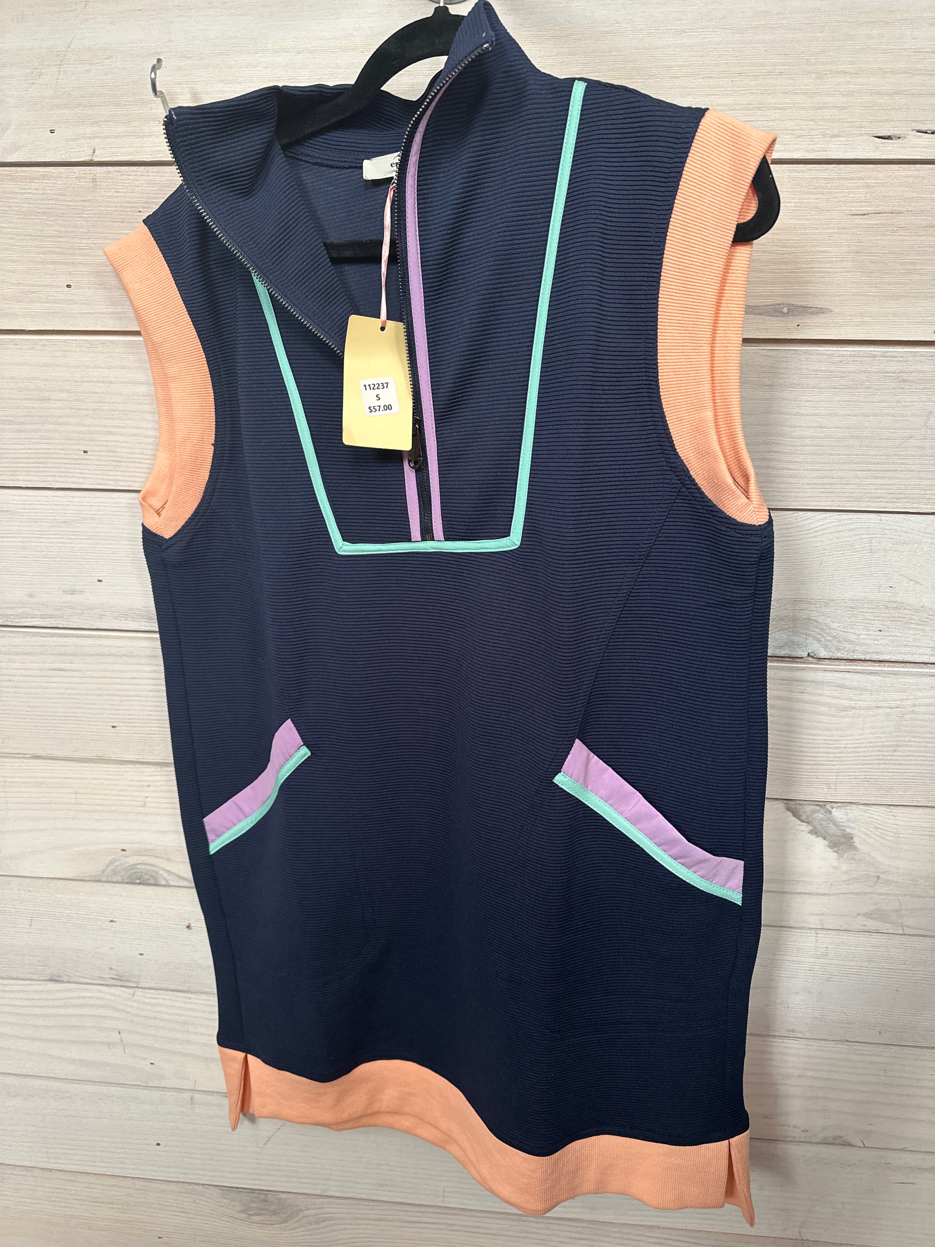 RIBBED ATHLETIC DRESS W/NAVY/ORANGE/PURPLE