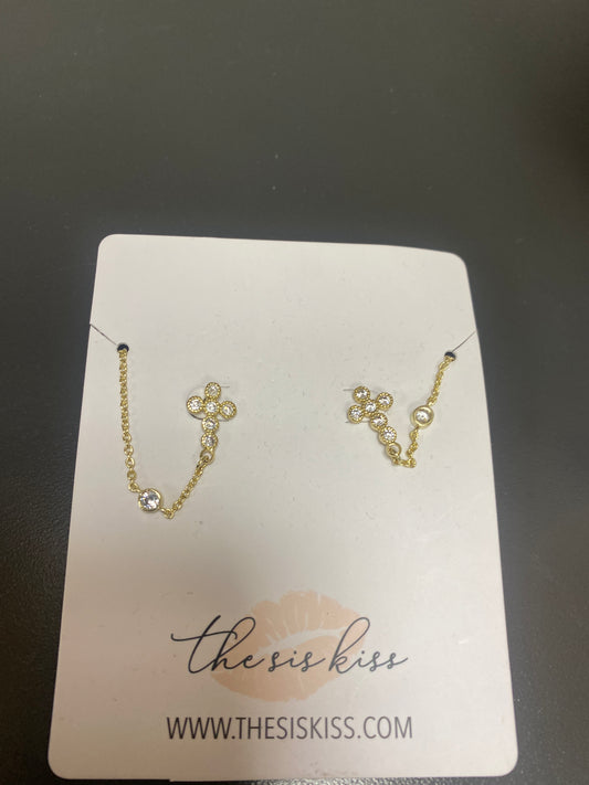 CRYSTAL DROP CROSS STUD EARRINGS- GOLD