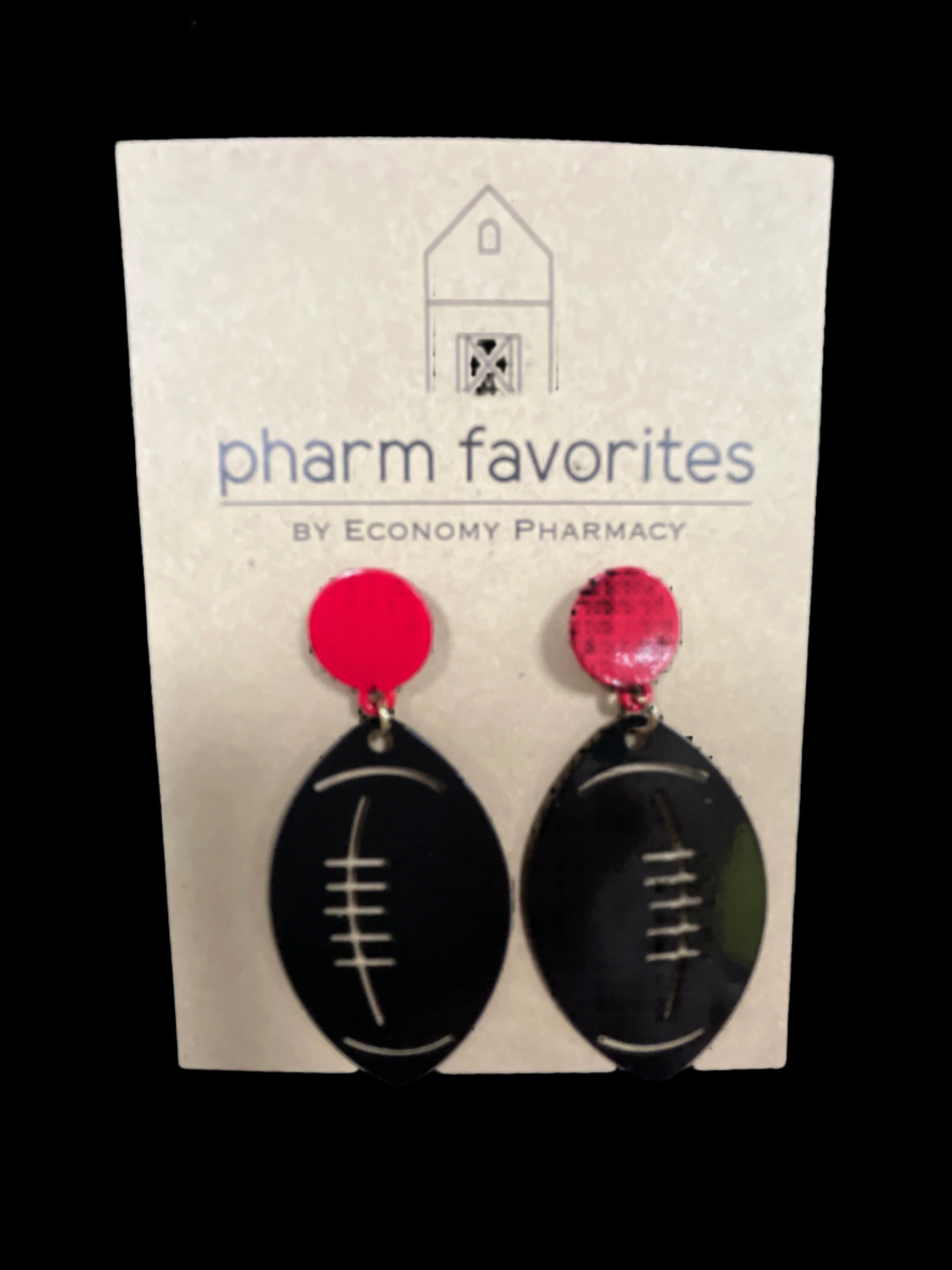 RED & BLACK METAL FOOTBALL EARRINGS