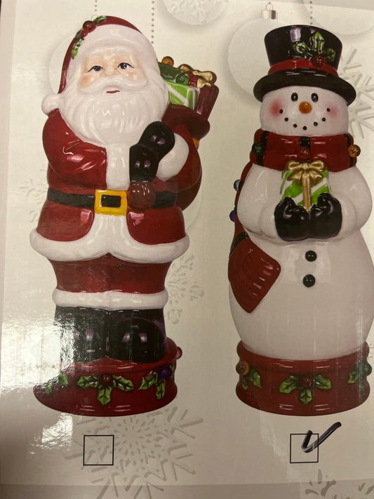 SANTA OR SNOWMAN HOLIDAY CHEER LED CERAMIC - ASSORTED