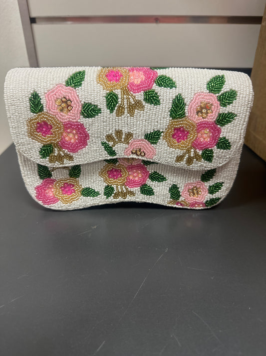 BEADED SHOULDER BAG - WHITE BLOOM