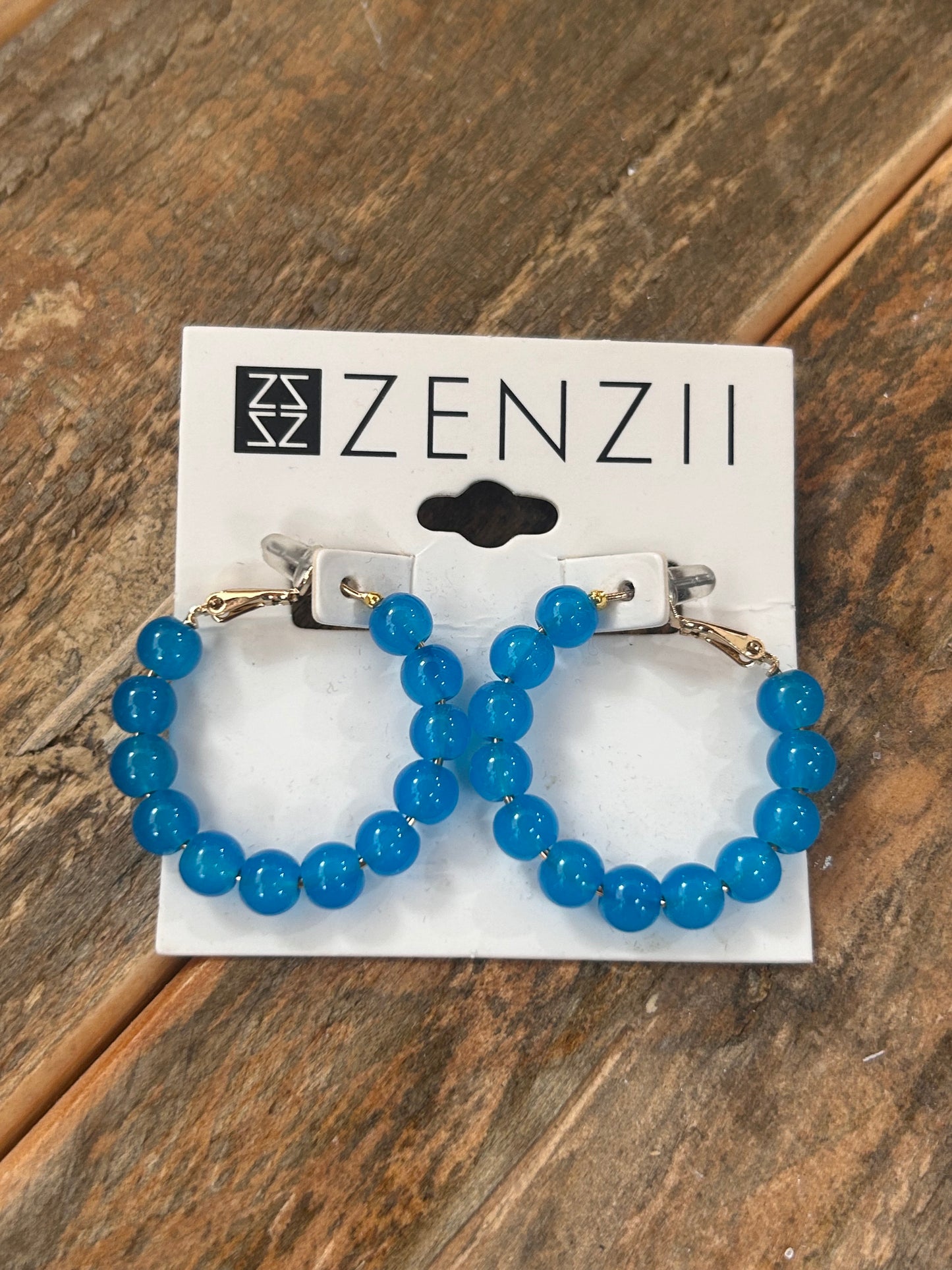 SMALL GLASS BEAD HOOP EARRINGS - NEON BLUE