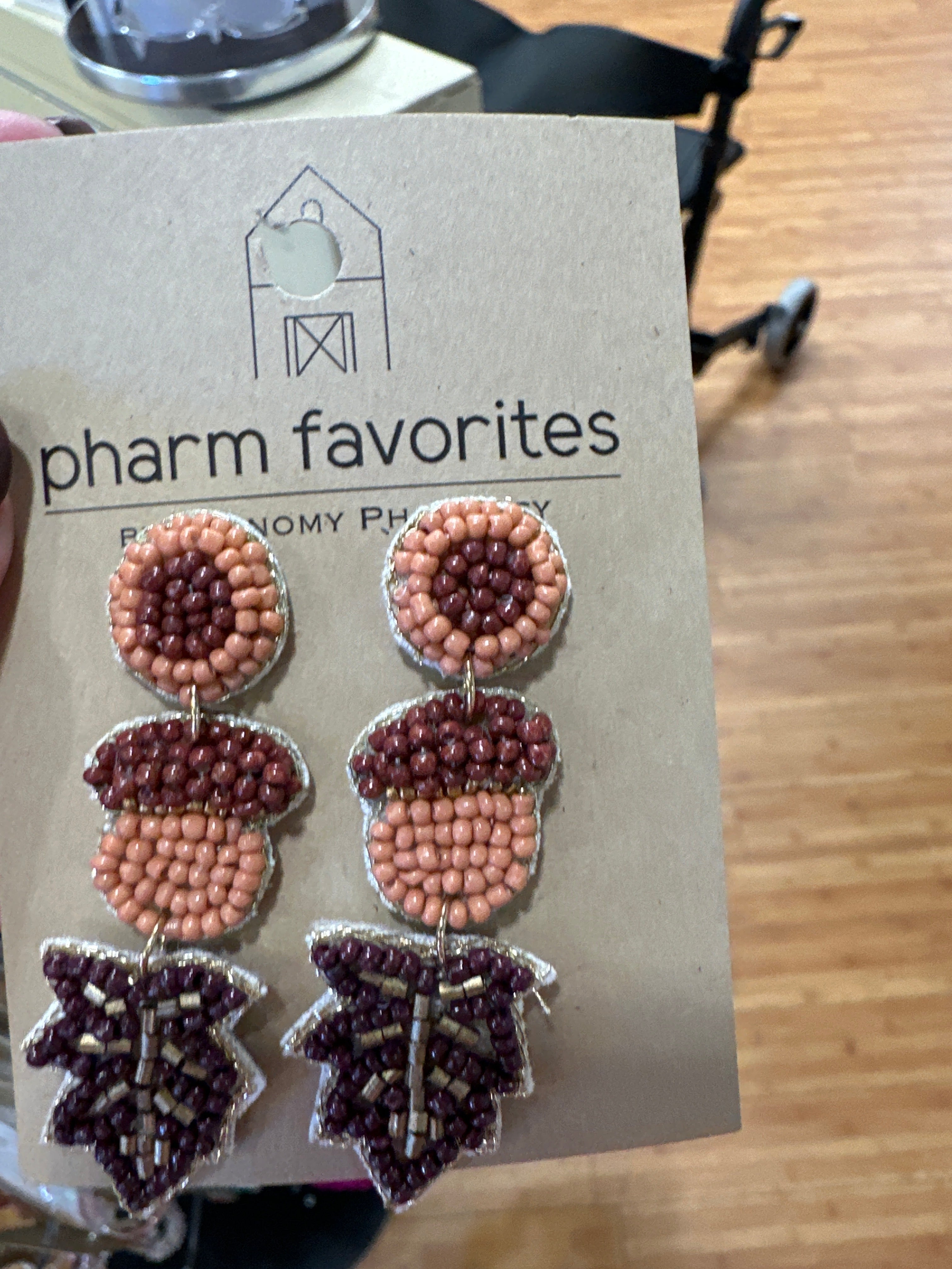 BEADED FALL ACORN LEAF EARRINGS