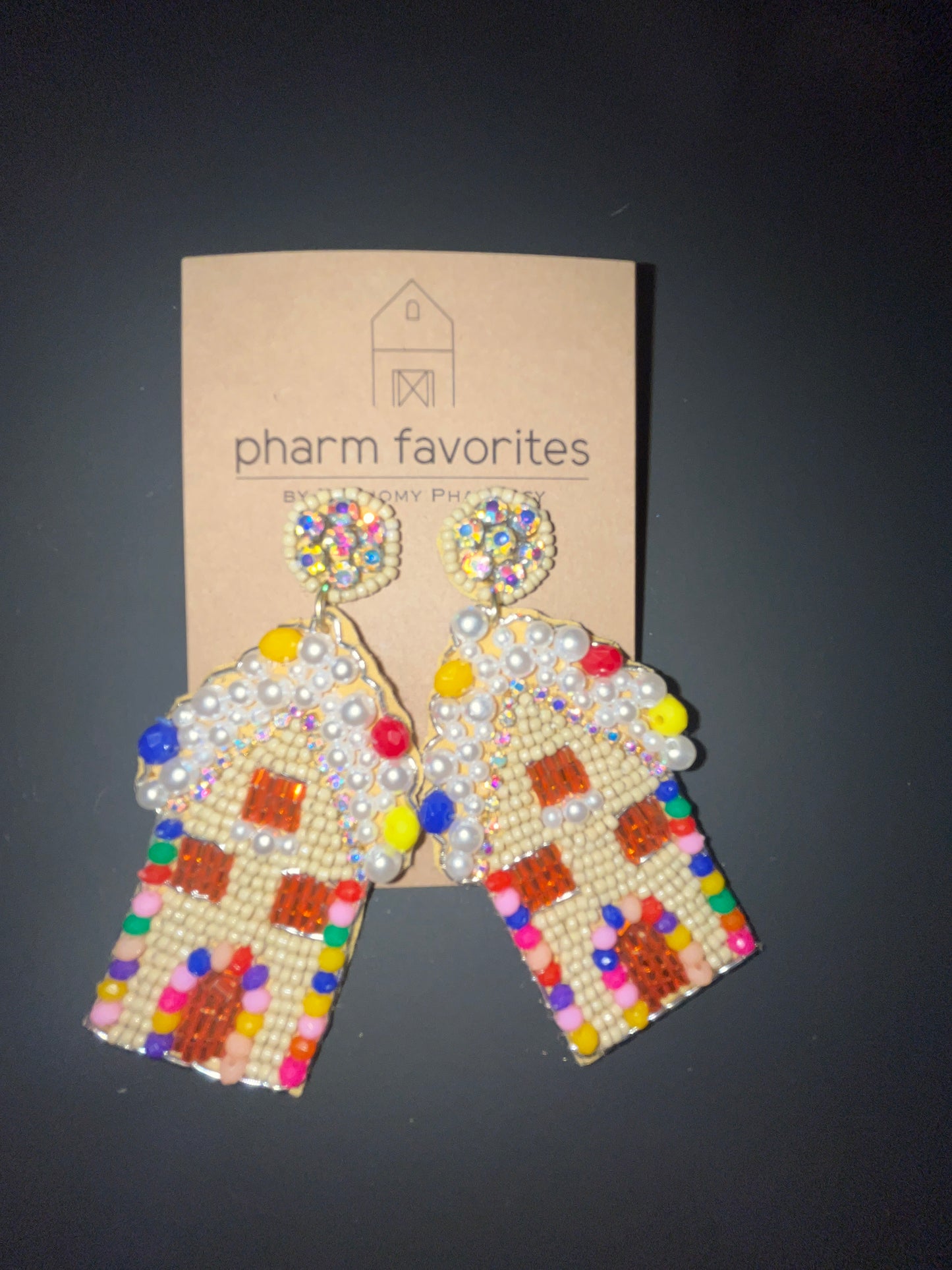 BEADED GINGERBREAD HOUSE EARRING