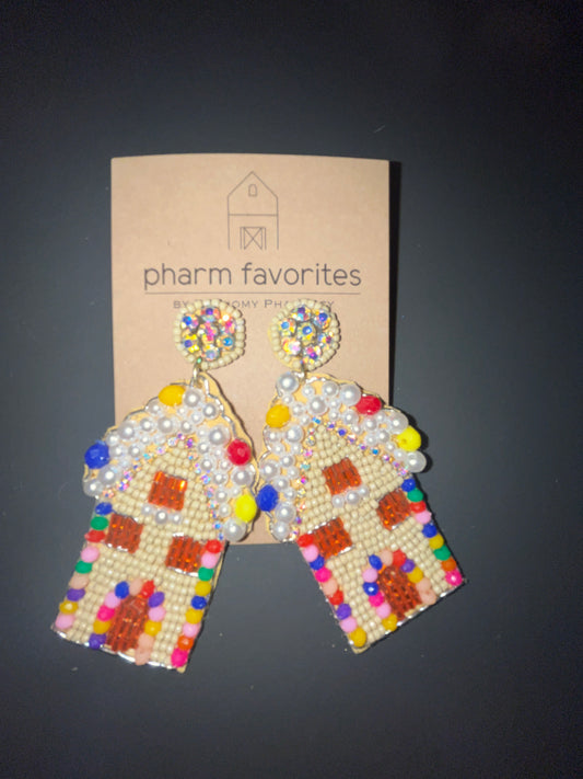 BEADED GINGERBREAD HOUSE EARRING
