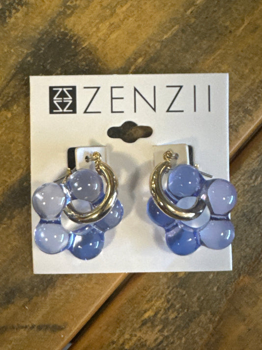 2-IN-1 LUCITE FLOWER DROP EARRINGS - BLUE