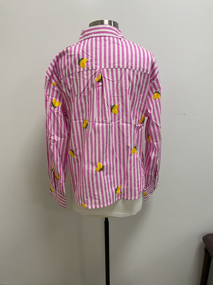 PINK STRIPED BUTTON DOWN WITH LEMON EMBROIDERY