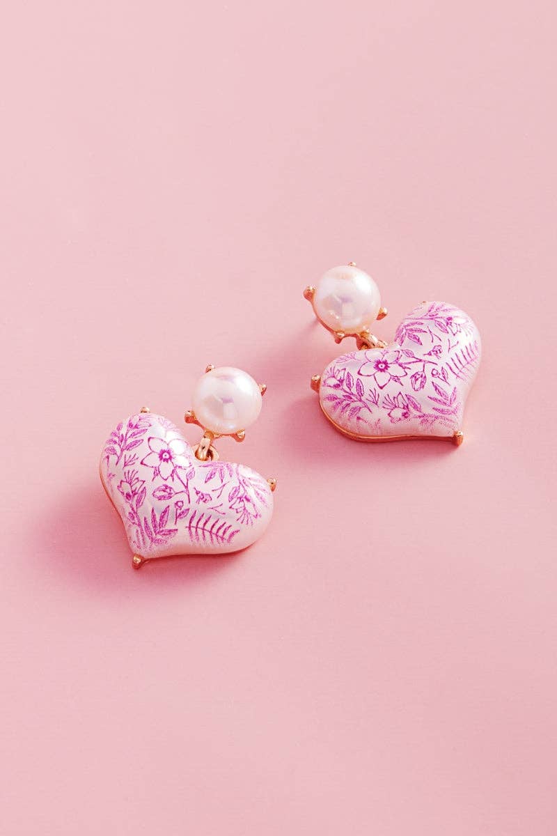 Heart Pearl Vintage Flower Post Earrings