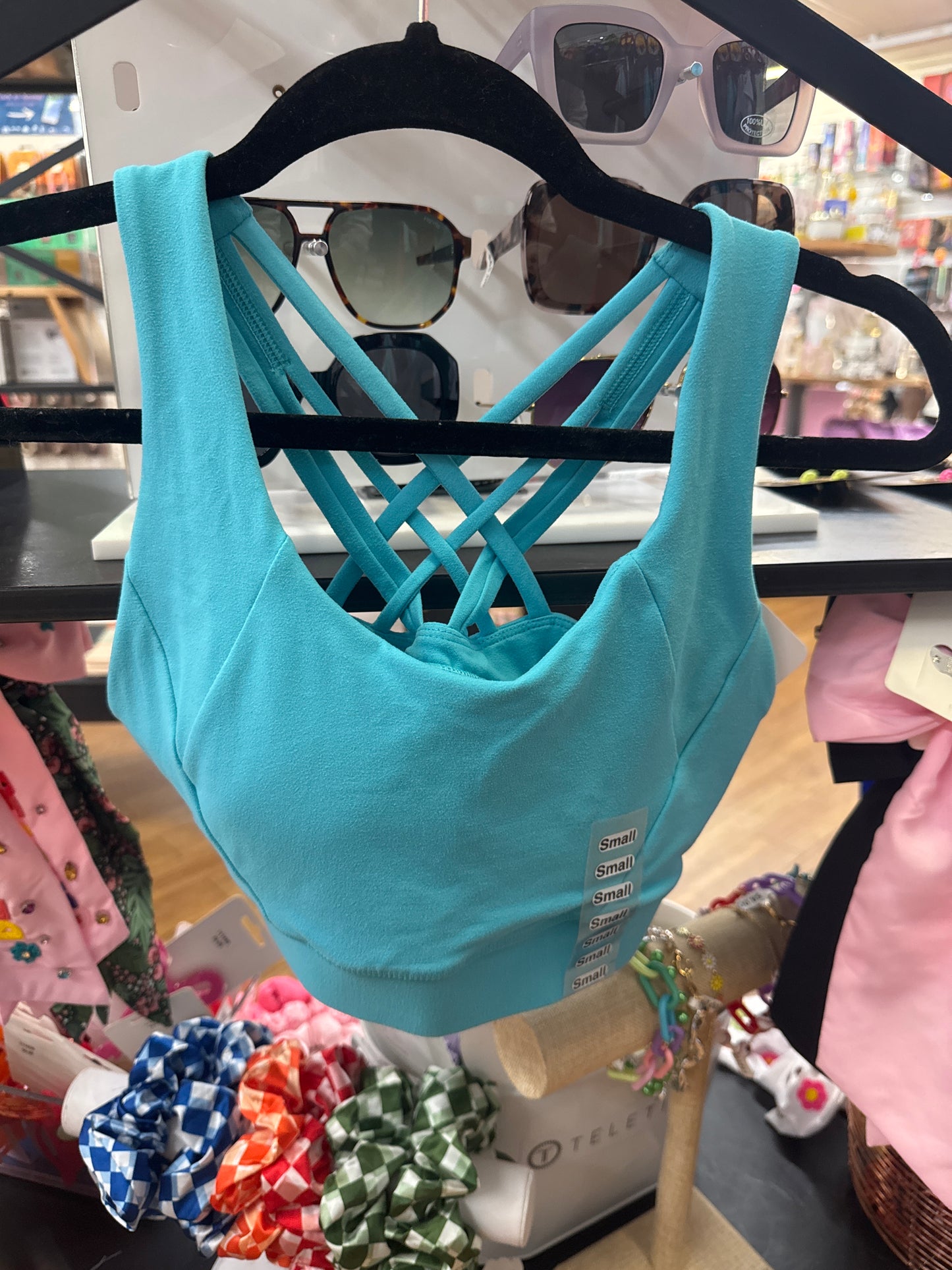 CRISSCROSS PADDED SPORTS BRA - HIGHLIGHT BLUE - S - Pharm Favorites by Economy Pharmacy