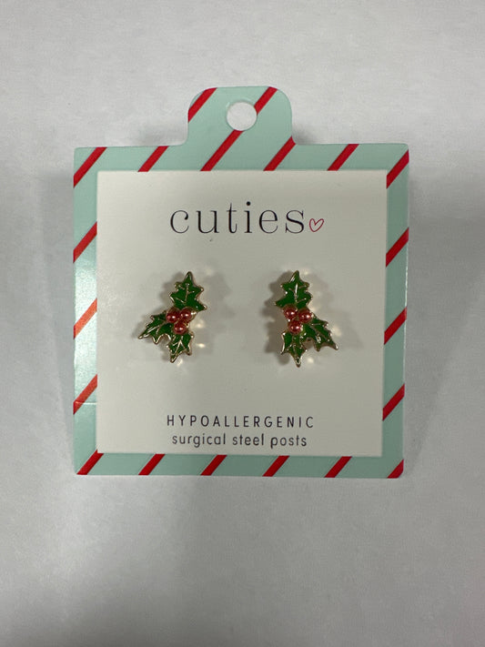 ENAMELED HOLIDAY HOLLY EARRINGS