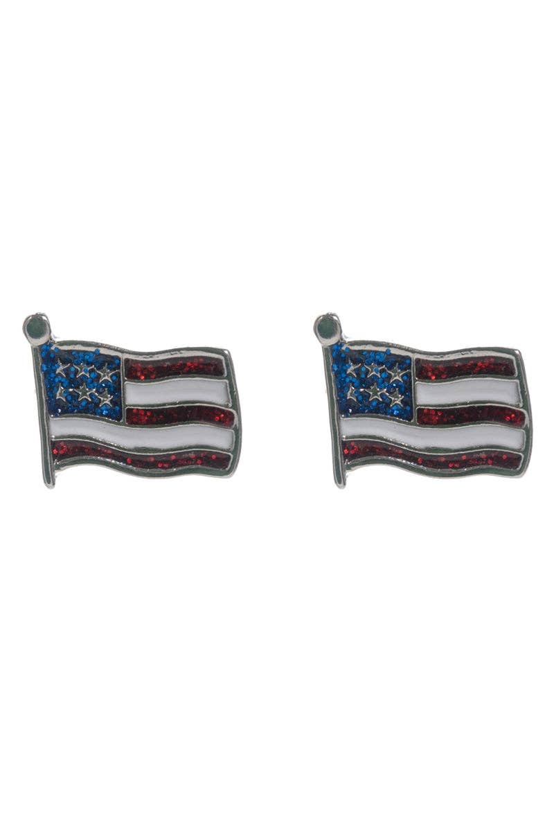 GLITTER ENAMEL AMERICAN USA FLAG POST EARRINGS