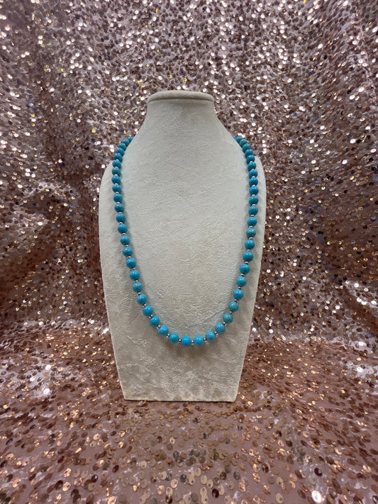 TURQUOISE BEADED NECKLACE WITH SILVER ACCENTS