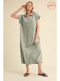 MIDI DRESS W/OPEN COLLAR AND SIDE SPLIT DETAIL