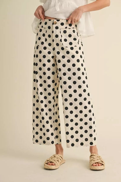 BLACK POLKA DOT WIDE LEG PANTS