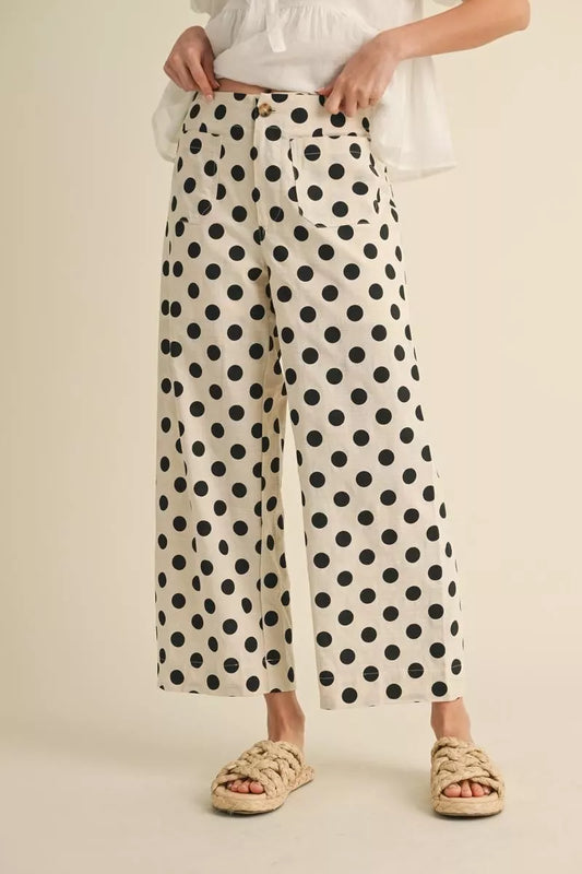 BLACK POLKA DOT WIDE LEG PANTS