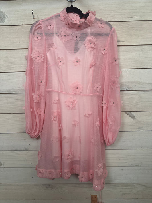 PINK DRESS W/3D FLORAL DETAIL