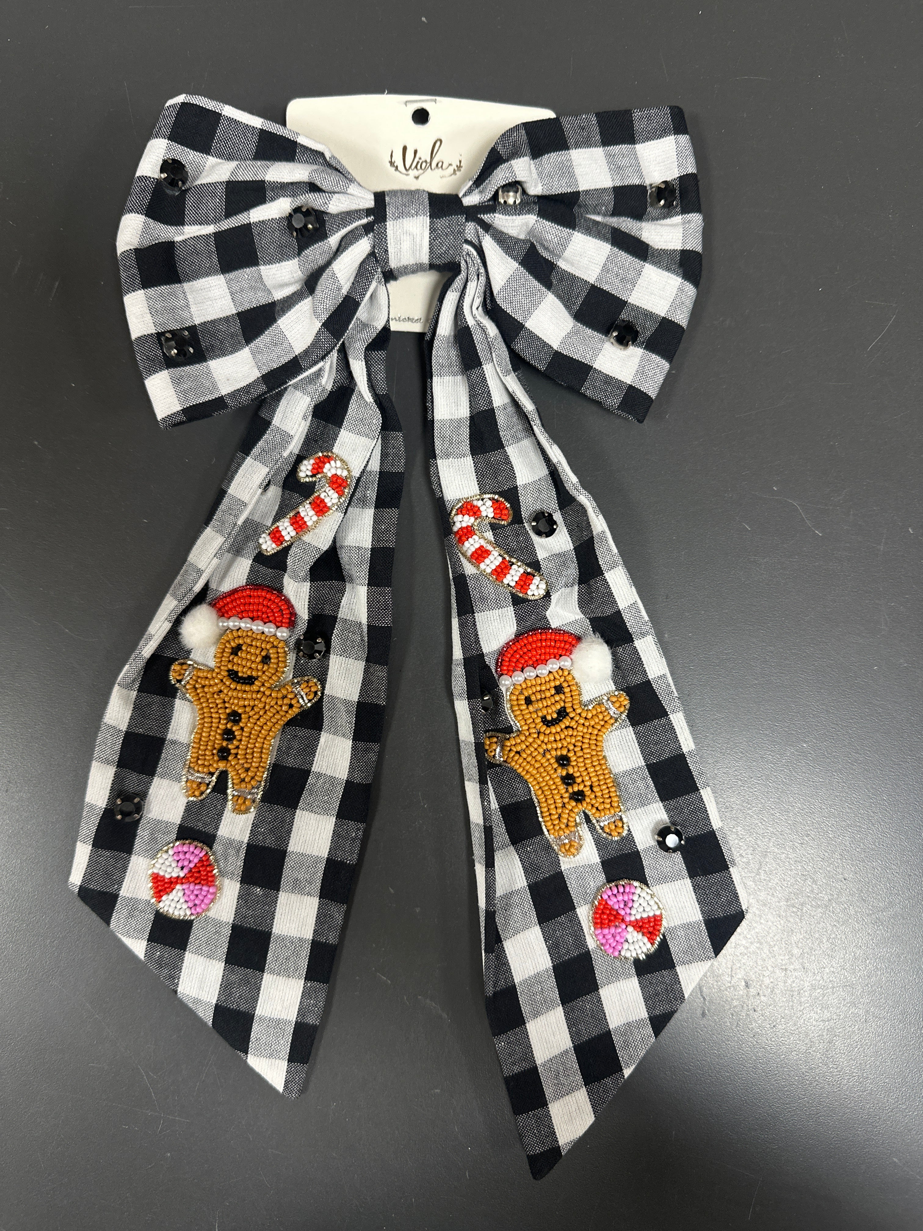 CHECKER GINGERBREAD BOW - BLACK