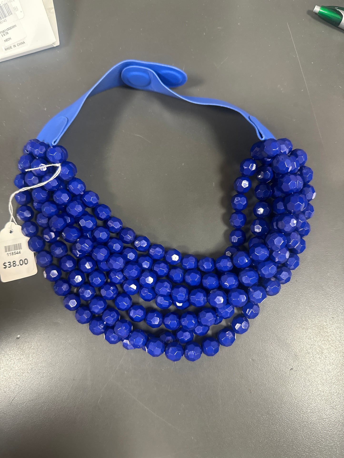 NAVY 7 BEADED STRANDS COLLAR NECKLACE