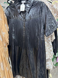 BLACK FAUX LEATHER DRESS W/FRINGE