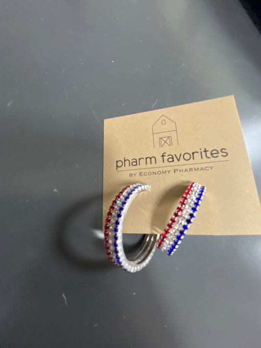 RED WHITE BLUE RHINESTONE HOOP EARRINGS