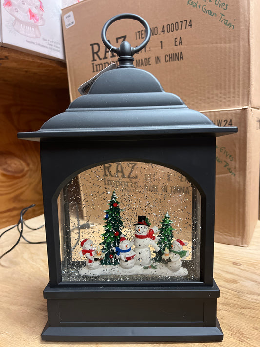 SNOWMAN FAMILY BLACK GLITTER LANTERN