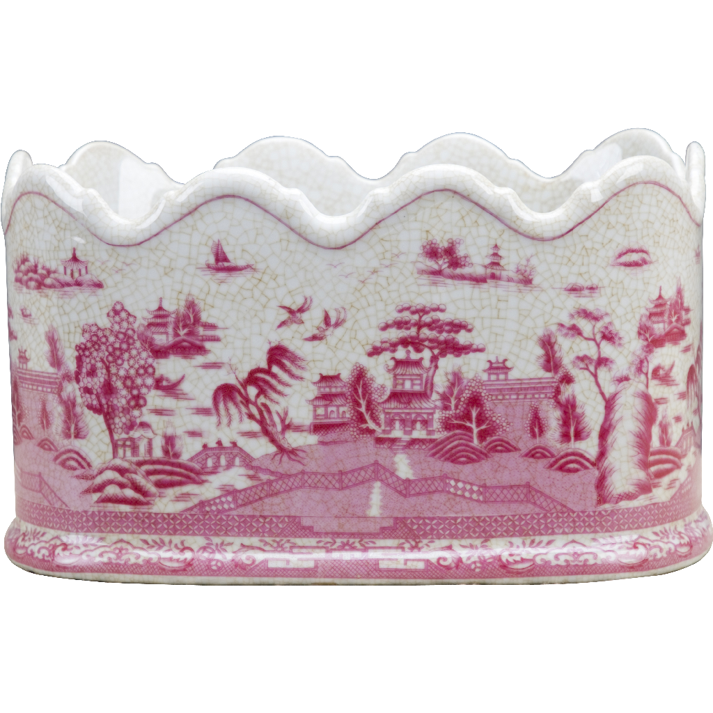 PORCELAIN PLANTER - PINK & WHITE WILLOW