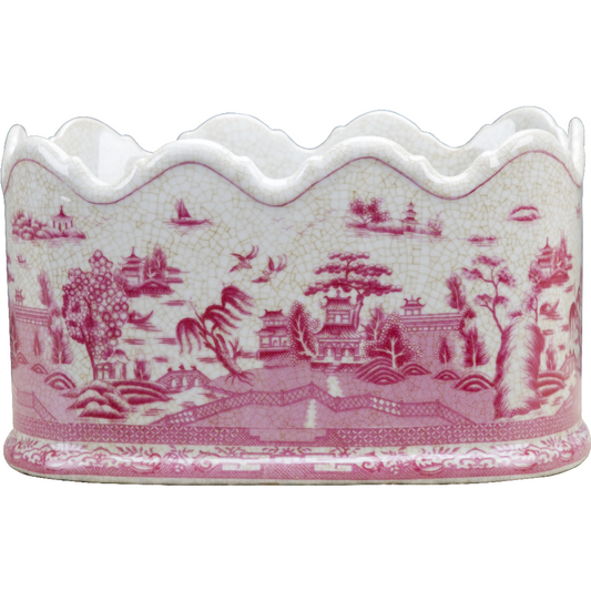 PORCELAIN PLANTER - PINK & WHITE WILLOW