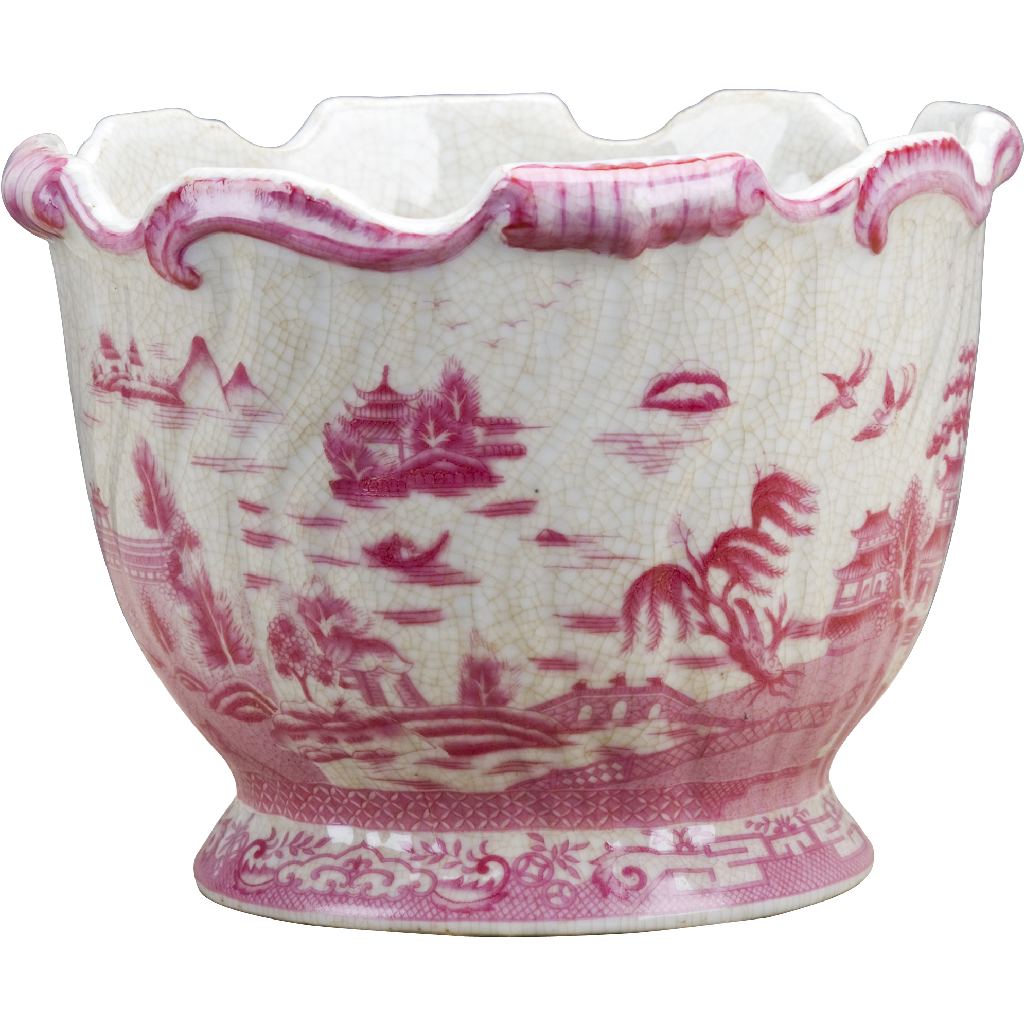 PORCELAIN PLANTER - PINK & WHITE WILLOW