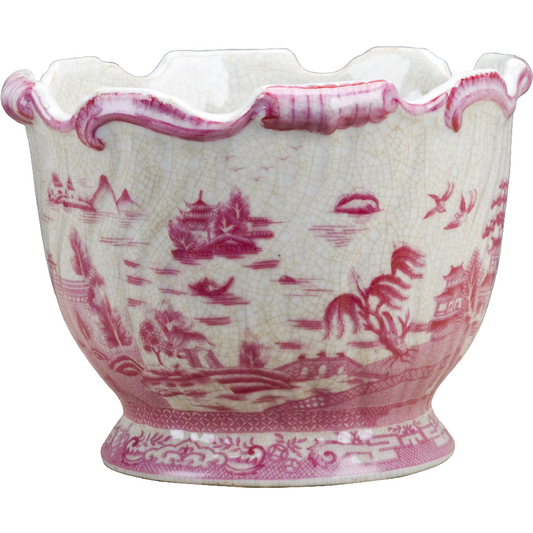 PORCELAIN PLANTER - PINK & WHITE WILLOW