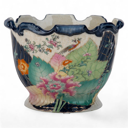 PORCELAIN SCALLOPED PLANTER - TOBACCO LEAF PATTERN