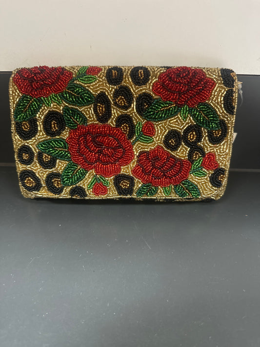 SMALL BEADED BAG - CHEETAH PRINT WITH ROSES