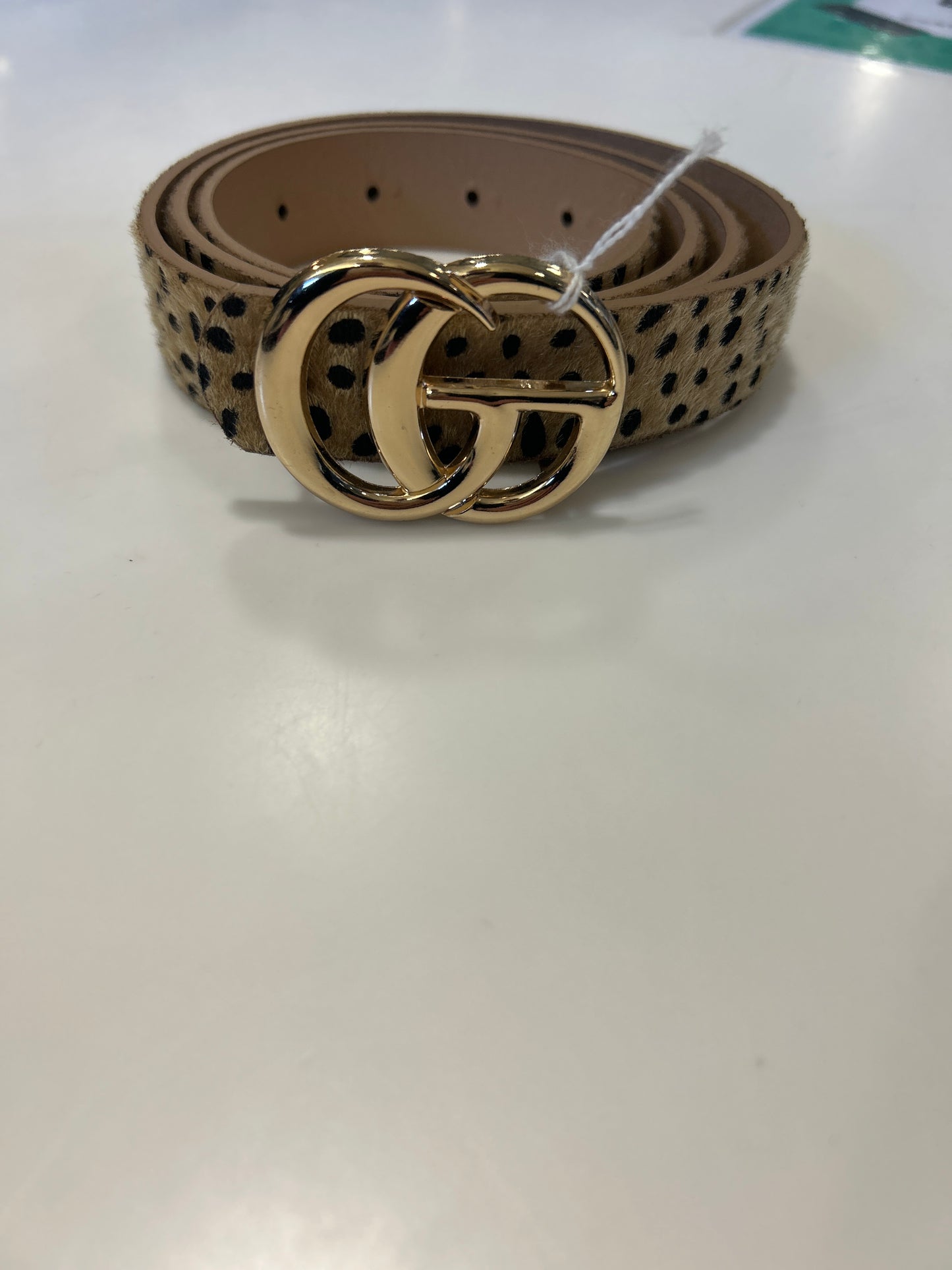 GOLD BUCKLE BELT DALMATIAN PRINT