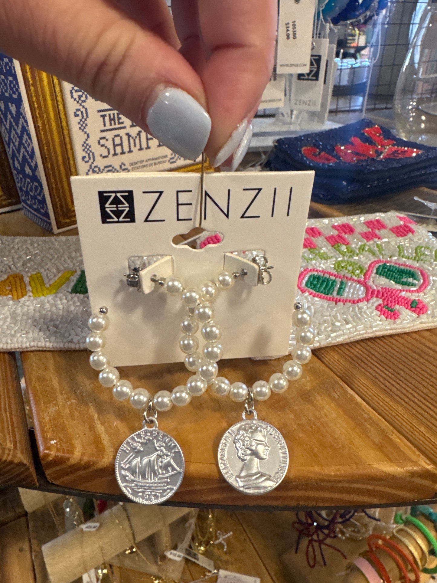 PEARL HOOPS W/ SILVER COINS