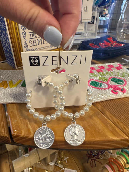 PEARL HOOPS W/ SILVER COINS
