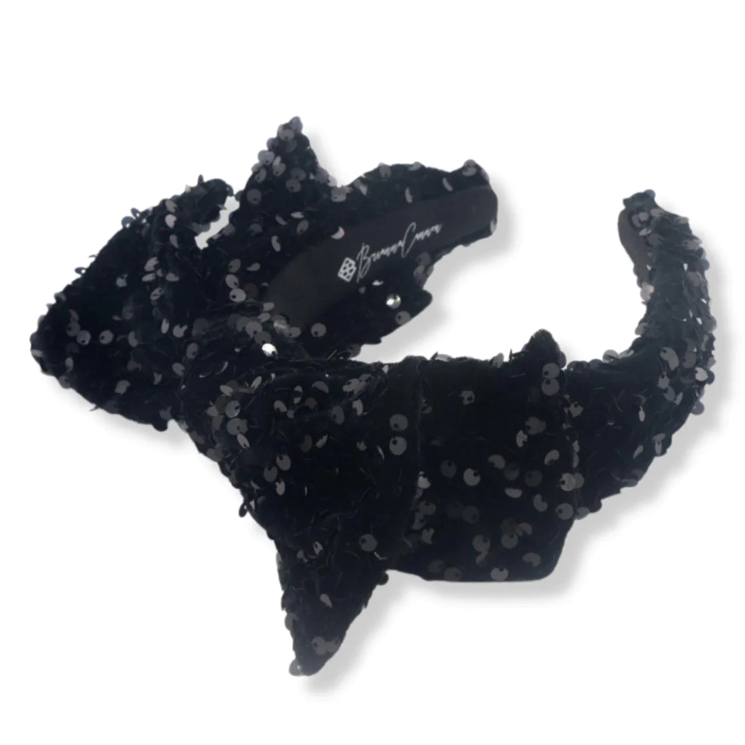 BRIANNA CANNON BLACK SEQUIN BOW HEADBAND