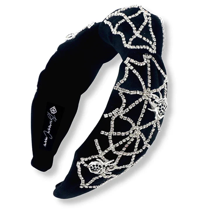 BRIANNA CANNON BLACK VELVET HEADBAND WITH CRYSTAL SPIDERS & SPIDER WEBS