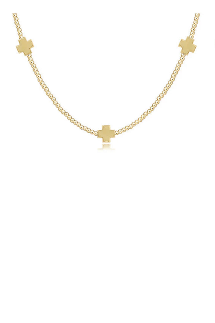 15" CHOKER SIGNATURE CROSS GOLD PATTERN 2MM BEAD