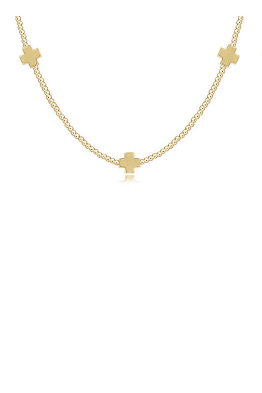 15" CHOKER SIGNATURE CROSS GOLD PATTERN 2MM BEAD
