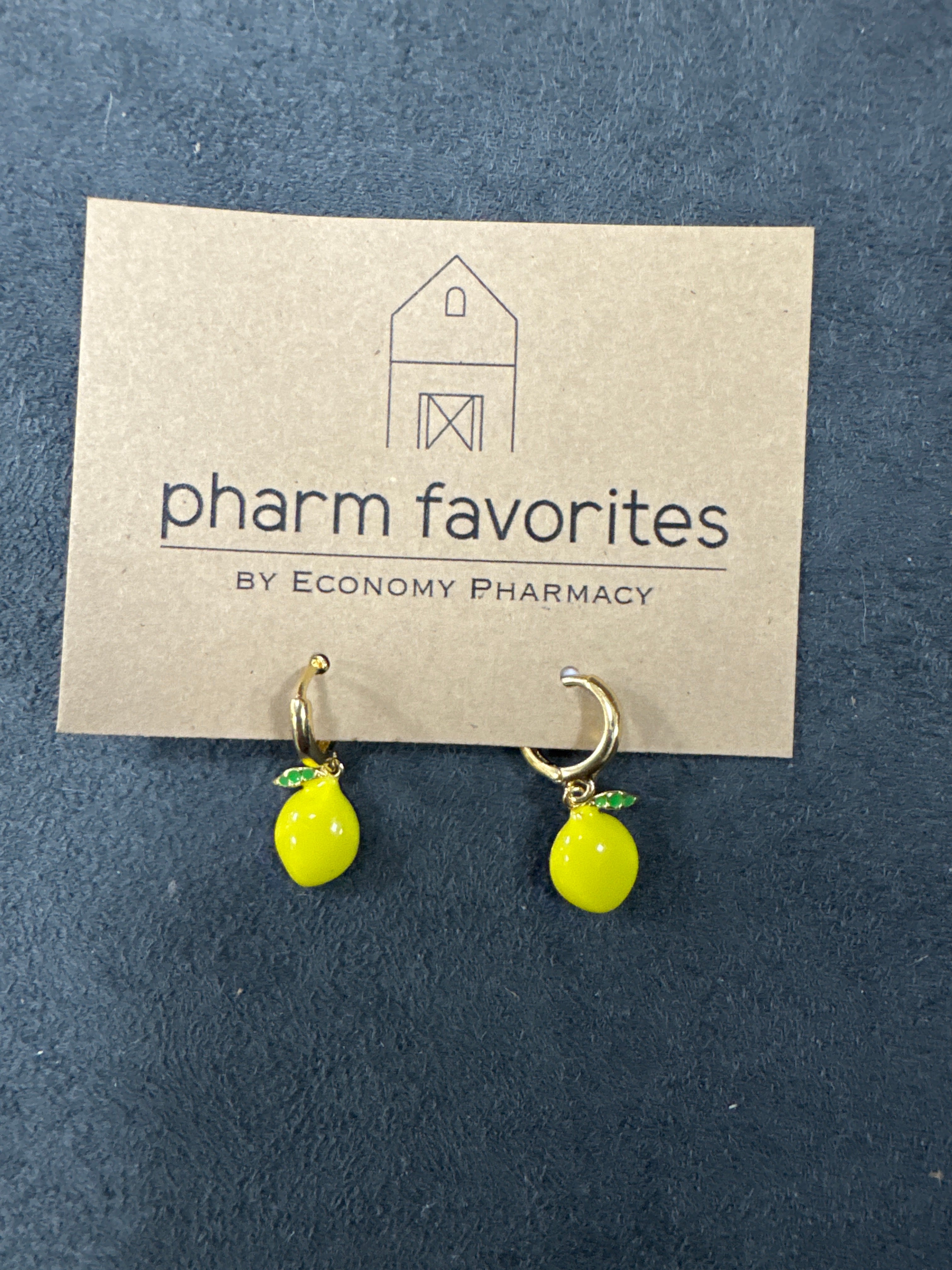 GOLD HOOP EARRINGS W/LEMON CHARM