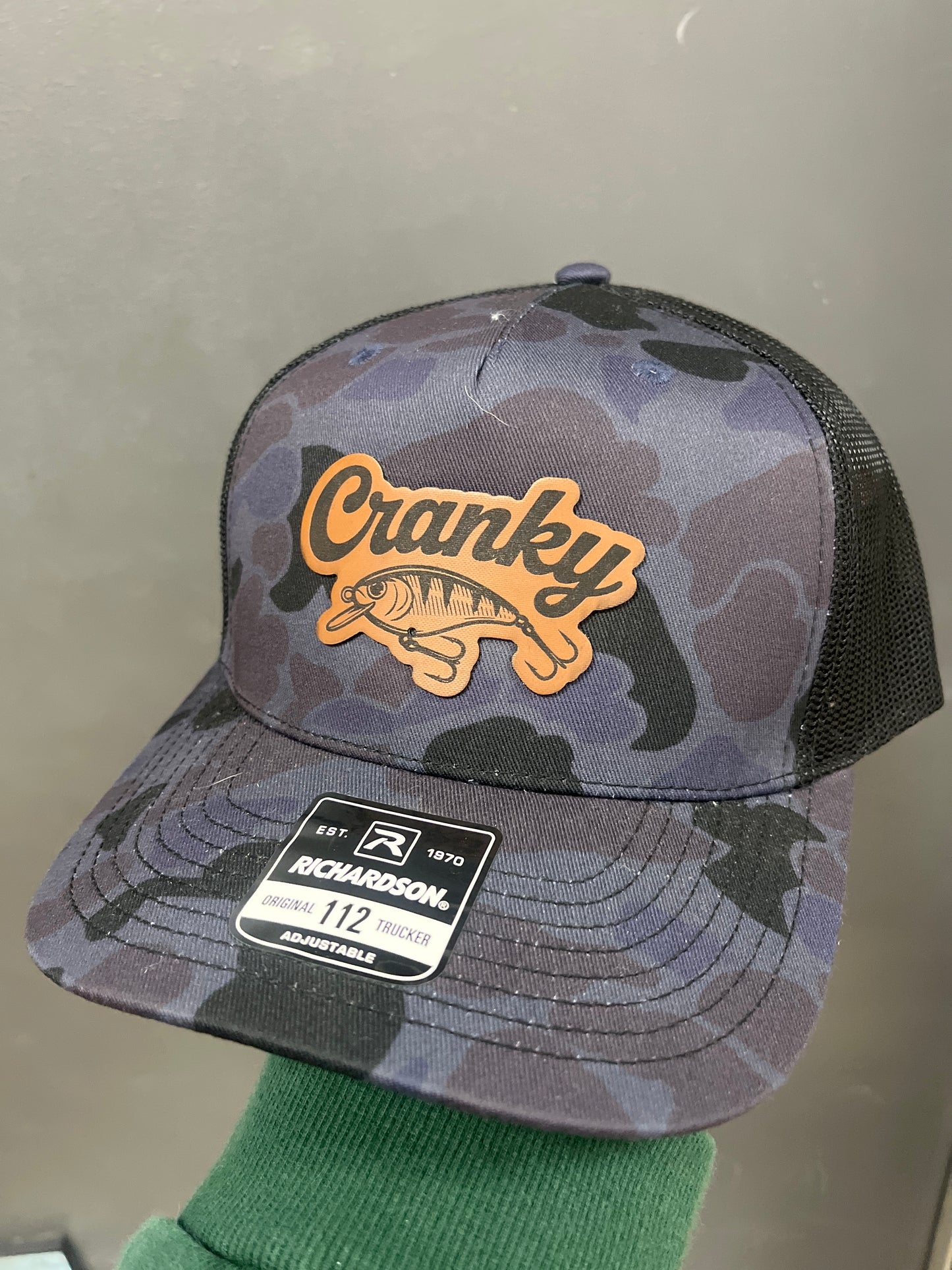 NAVY CAMO HAT - CRANKY LURE BROWN PATCH