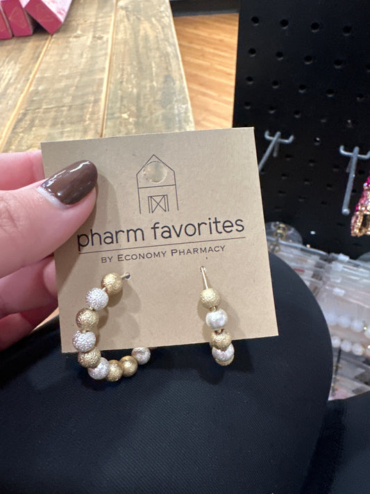 PALM BEACH BEADED HOOP EARRINGS - MATTE SLVR/GOLD