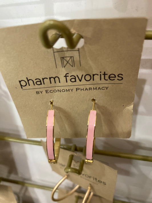 PINK H ENAMEL HOOP EARRINGS