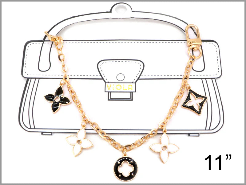 Black and White Clover Shape on Gold Chain Purse Charms